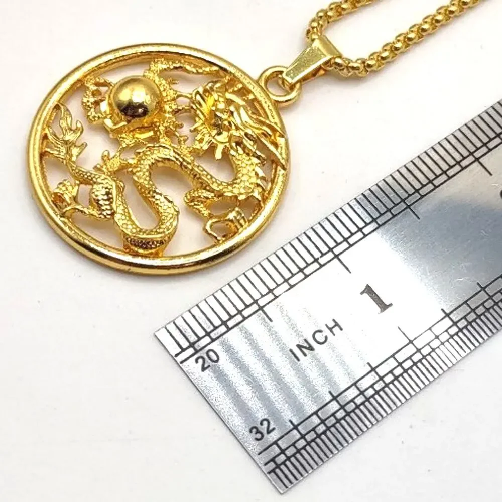 Gold Stainless Chinese Dragon Necklace Asian Zodiac Astrology Fashion Gift NEW!